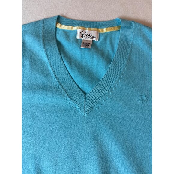 Lilly Pulitzer Womens V-Neck Sweater M Blue Cotton Blend - Picture 3 of 13